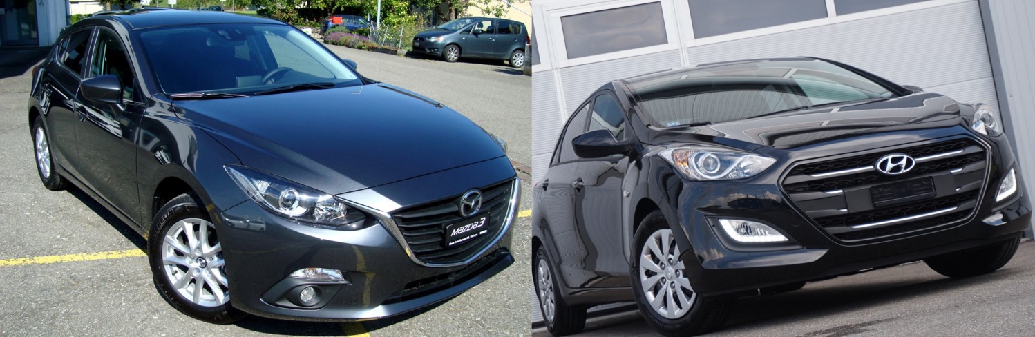 mazda 3 1.5 2016 vs hyundai i30 1.4 2016 comparatif et avis exterieur